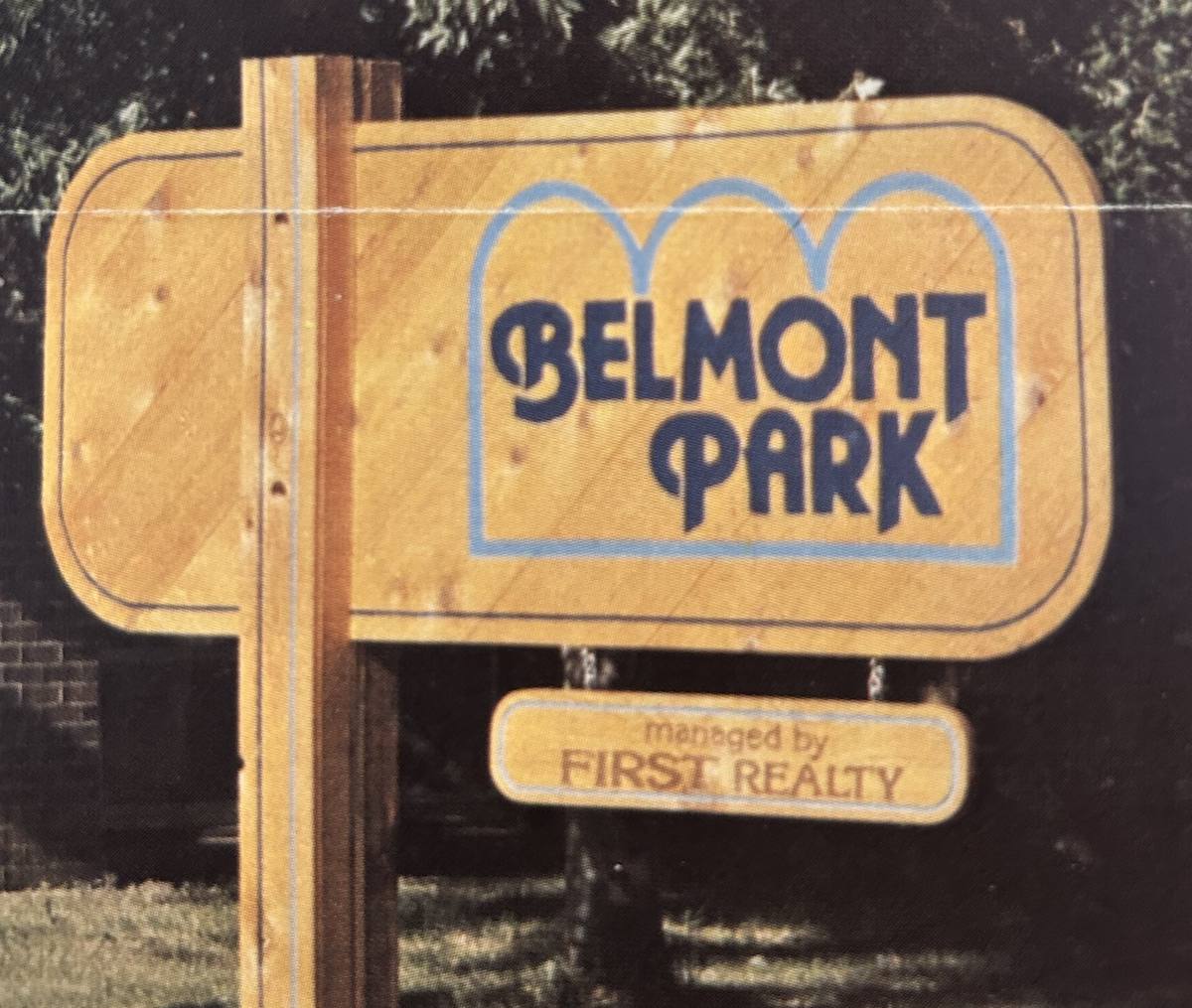 Belmont Park sign, managed by First Realty, Des Moines area